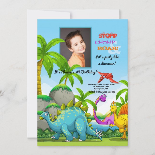 Friendly Dinosaurs-fotoinbjudan Inbjudningar (Framsida)