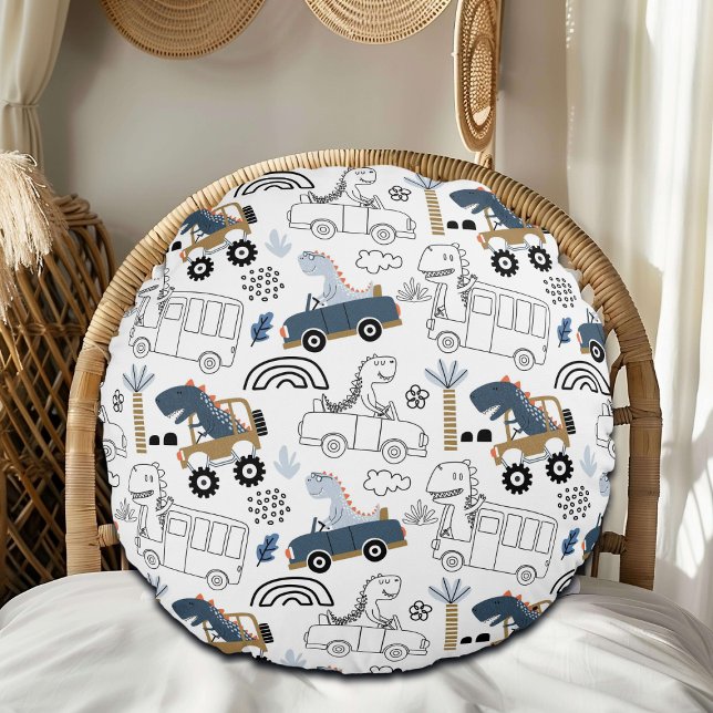 Friendly Dinosaurs i Cars Mönster Rund Kudde (Skapare uppladdad)