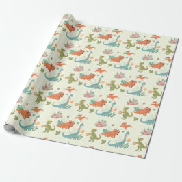 Friendly Dinosaurs T-Rex Grönt Wrapping Papper Presentpapper