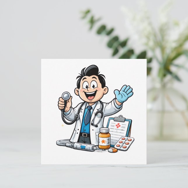 Friendly Doctor Mascot Medical Cartoon Design (Stående Fram)