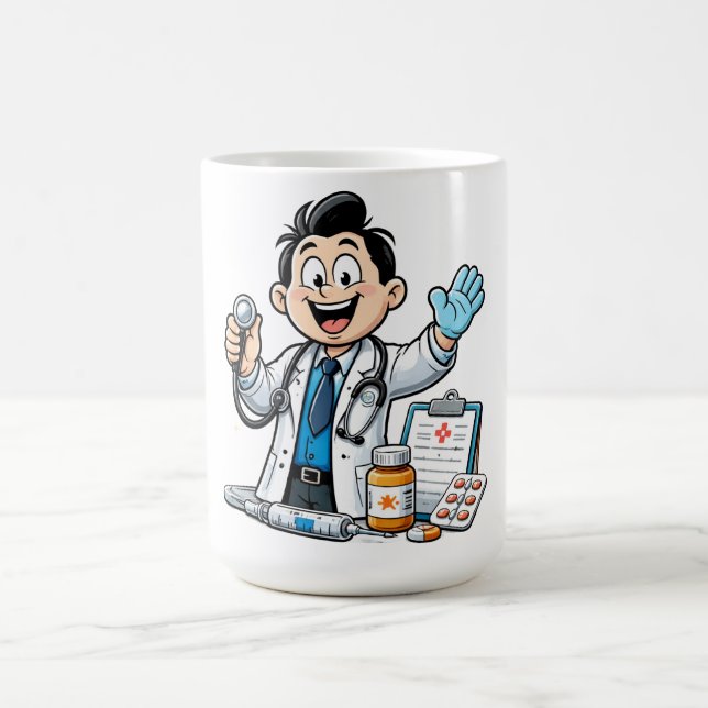 Friendly Doctor Mascot Medical Cartoon Design Kaffemugg (Center)