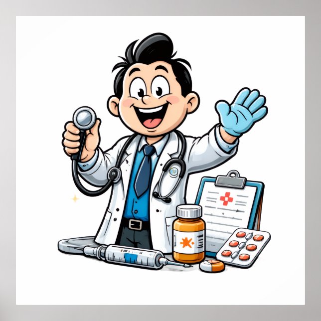 Friendly Doctor Mascot Medical Cartoon Design Poster (Framsidan)