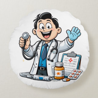 Friendly Doctor Mascot Medical Cartoon Design Rund Kudde