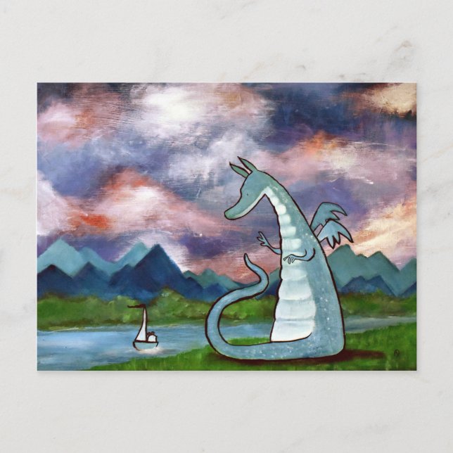 Friendly Dragon Art Postcard Cute Whimsical Vykort (Framsida)