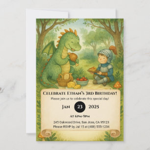 Friendly Dragon och Little Knight Picnic Birthday Inbjudningar