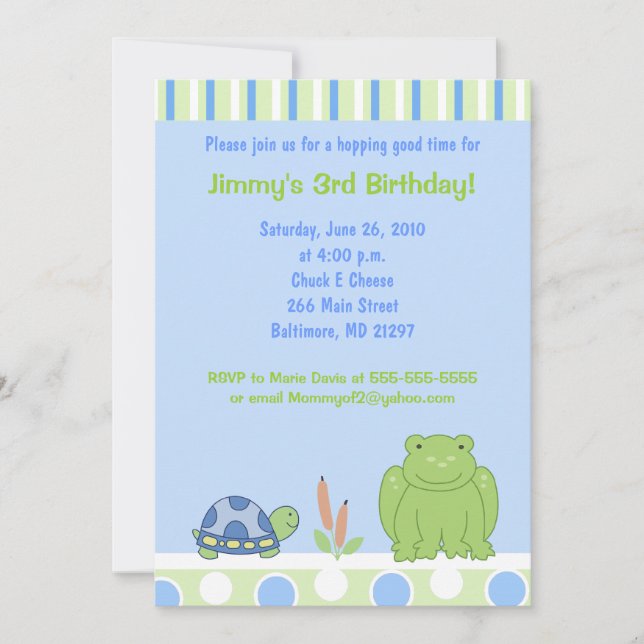Friendly Frog & Turtle 5x7 Birthday-inbjudan Inbjudningar (Framsida)