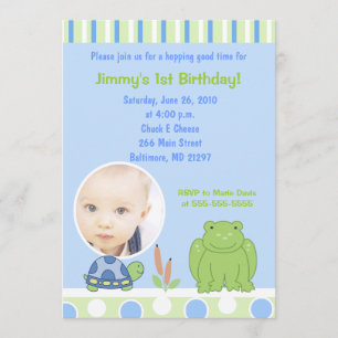Friendly Frog & Turtle Photo Birthday-inbjudan Inbjudningar
