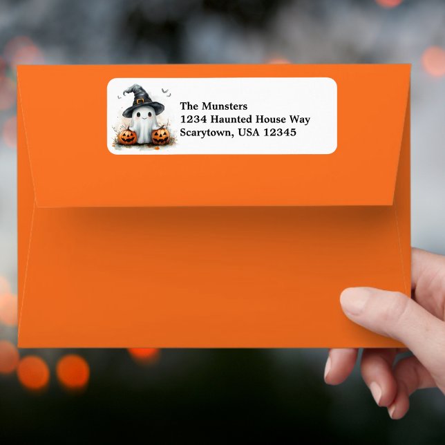 Friendly Ghost Black Witch's Hat & Fladdermus Hall Returadress Etikett (Skapare uppladdad)