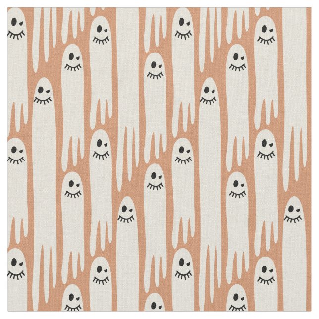 Friendly Ghosts on Cream and orange – Halloween Tyg (Närbild)