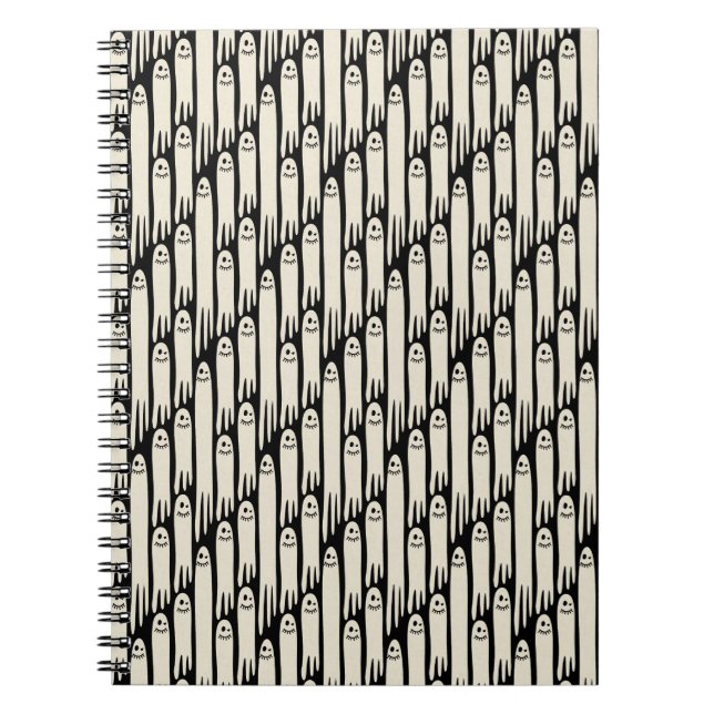 Friendly Ghosts on Cream and Pink – Halloween Patt Anteckningsbok (Framsidan)