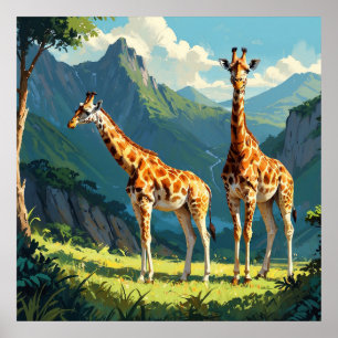 Friendly Giraffes in Vild Painting (färgton) Poster