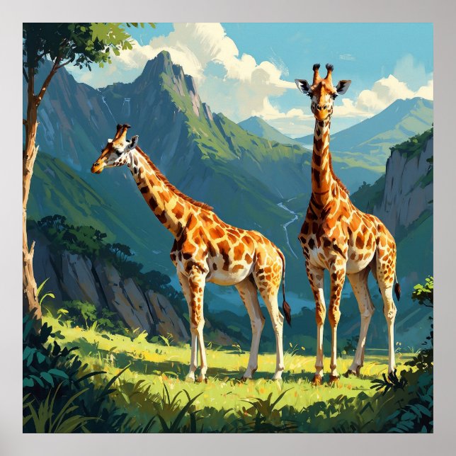 Friendly Giraffes in Vild Painting (färgton) Poster (Framsidan)