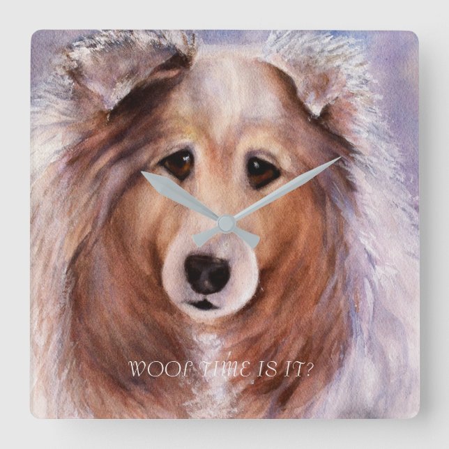 FRIENDLY GOLDEN COLLIE FYRKANTIG KLOCKA (Framsida)