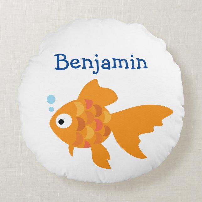 Friendly Guld Fish Illustration Rund Kudde (Framsidan)