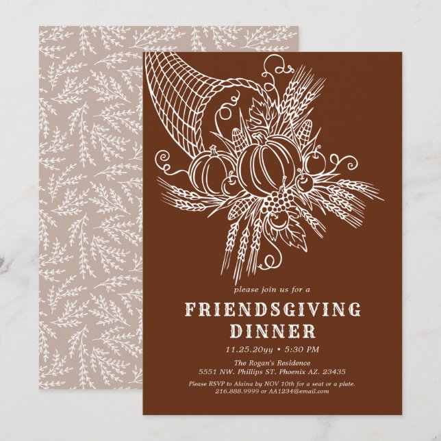 Friendly Harvest Friendsgiving Party Thanksgiving Inbjudningar (Fram/baksida)