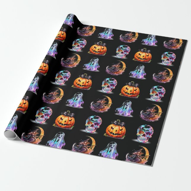 Friendly Icons Grid Halloween Black Roligt Helgdag Presentpapper (Utrullad)