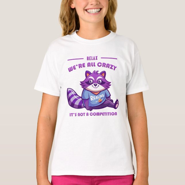 Friendly Lila Raccoon med mjuk text T Shirt (Framsida)