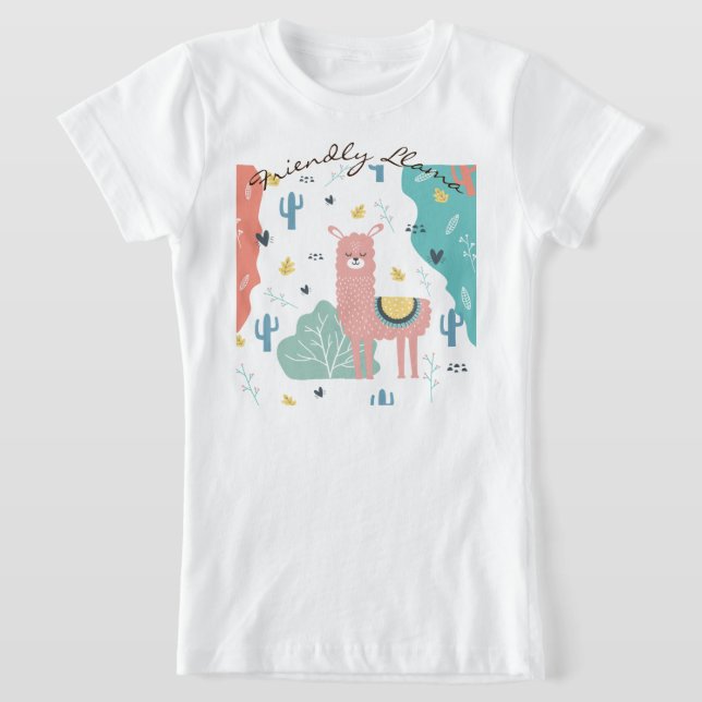 Friendly Llama i Landcape Girls T Shirt (Laydown)
