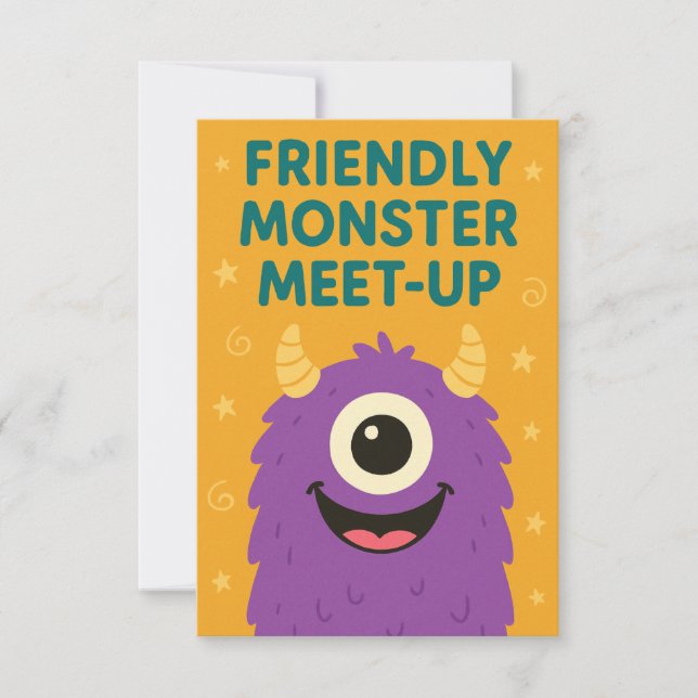 Friendly Monster Meet-Up Cartoon Invitation Card Inbjudningar (Framsida)