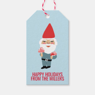 Friendly Mushroom Gnome Santa Helgdag jul Presentetikett