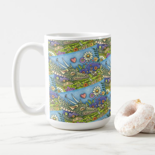 FRIENDLY PÅSK DRAGON ON BUNNY TRAIL Cute Fantasy Kaffemugg (Med munk)