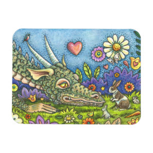 FRIENDLY PÅSK DRAGON ON BUNNY TRAIL Cute Fantasy Magnet