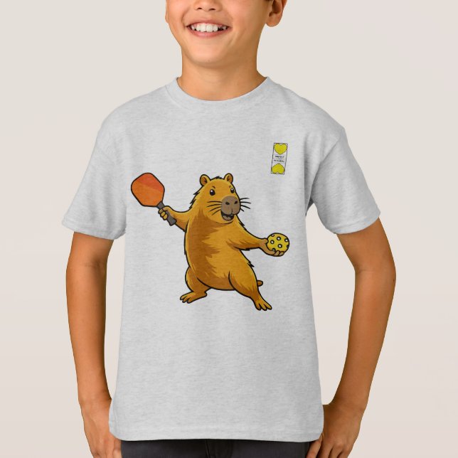 Friendly Pickleball-logotyp och capybara med padde T Shirt (Framsida)