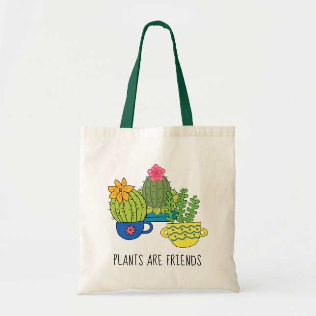 Friendly Plants Succulary Tote Bag Tygkasse (Framsidan)