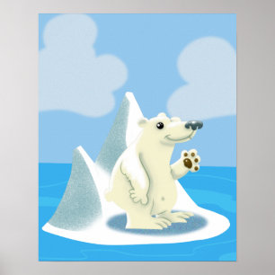 Friendly Polar Bear på ett isberg-Poster Poster