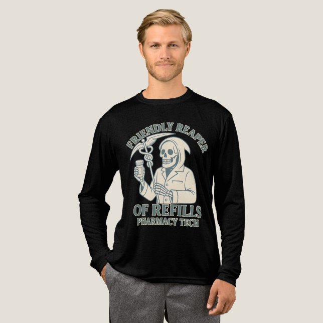 Friendly Reaper of Refills Pharmacy Tech Skeleton T Shirt (Hel framsida)