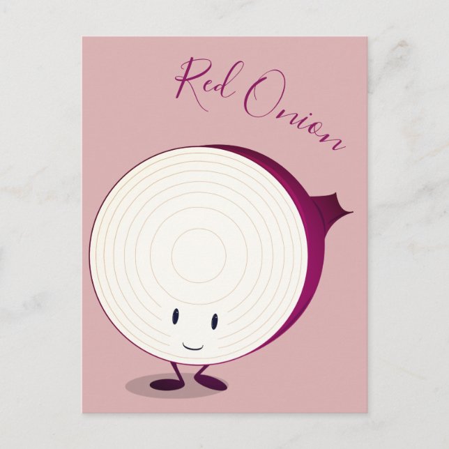 Friendly Red Onion Tecknade figurer | vykort (Framsida)