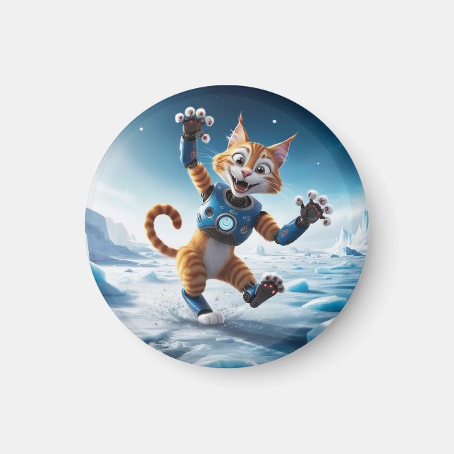 Friendly robot cat på en annan isig planet magnet (Framsidan)