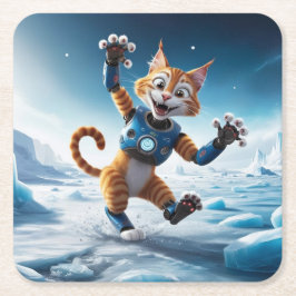 Friendly robot cat på en annan isig planet underlägg papper kvadrat