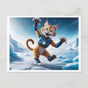 Friendly robot cat på en annan isig planet vykort