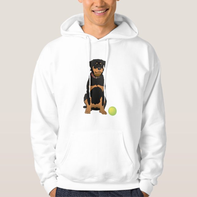 Friendly Rottweiler med Grönt Boll Hoodie (Framsida)