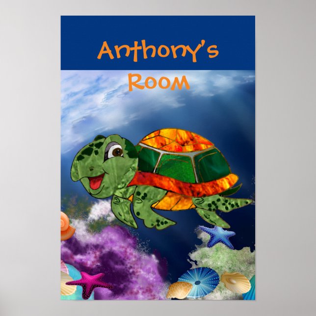 Friendly Sea Turtle in Sea Poster (Framsidan)