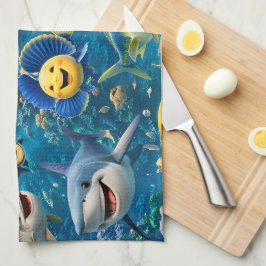 Friendly shark and friends underwater tea towel kökshandduk