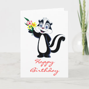 Friendly Skunk med blommor på födelsedagen Kort