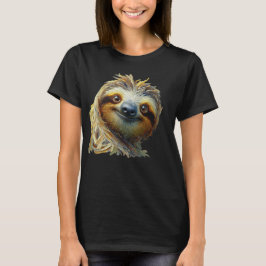 Friendly Sloth T-Shirt Oljemålning Stil