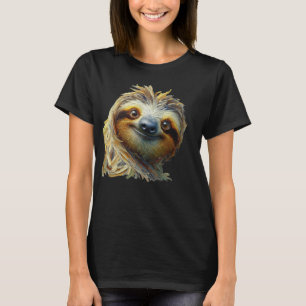 Friendly Sloth T-Shirt Oljemålning Stil