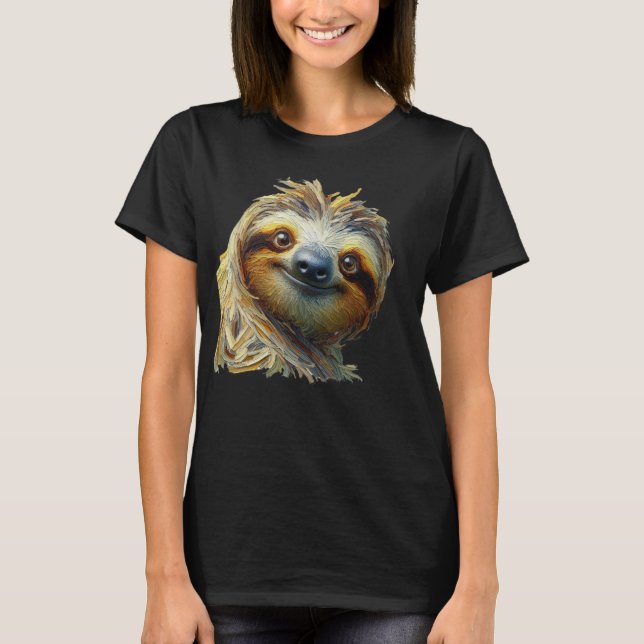 Friendly Sloth T-Shirt Oljemålning Stil (Framsida)