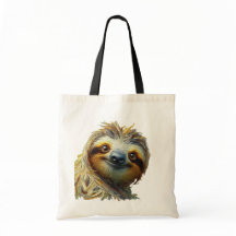 Friendly Sloth Tote Bag Oljemålning Stil