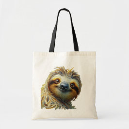 Friendly Sloth Tote Bag Oljemålning Stil Tygkasse