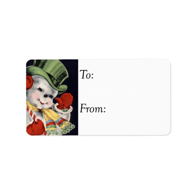 Friendly Snögubbe Vintage Gift Märkre Adressetikett (Framsidan)