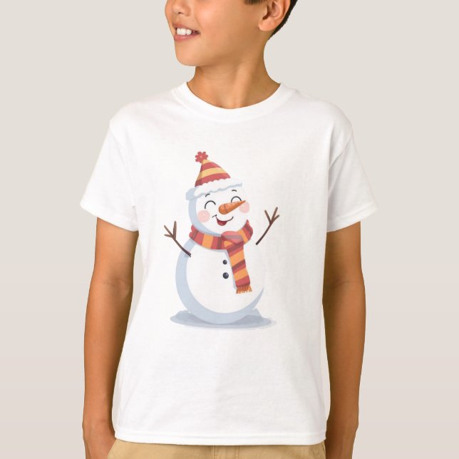 Friendly Snowman – Cute Kids Christmas Tee (Framsida)