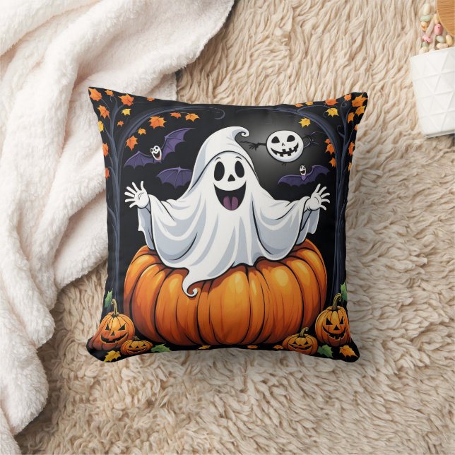 Friendly spöke som firar Halloween i en pumpa Kudde (Filt)