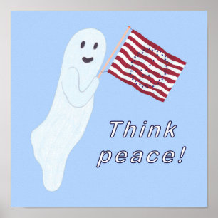 Friendly spöke som håller i USA-flagga med fredste Poster