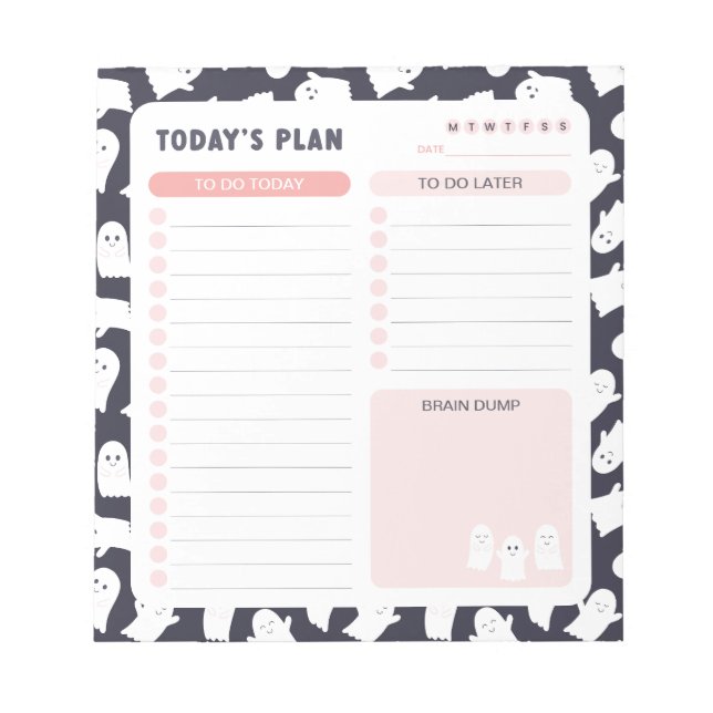 Friendly Spöken Halloween Daily to Do List Planner Anteckningsblock (Framsida)