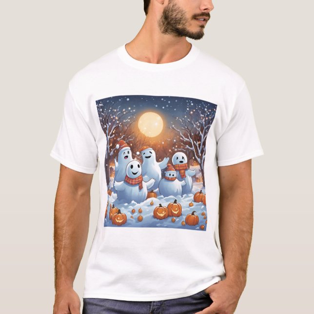 Friendly Spöken Skapar Snö Änglar T Shirt (Framsida)