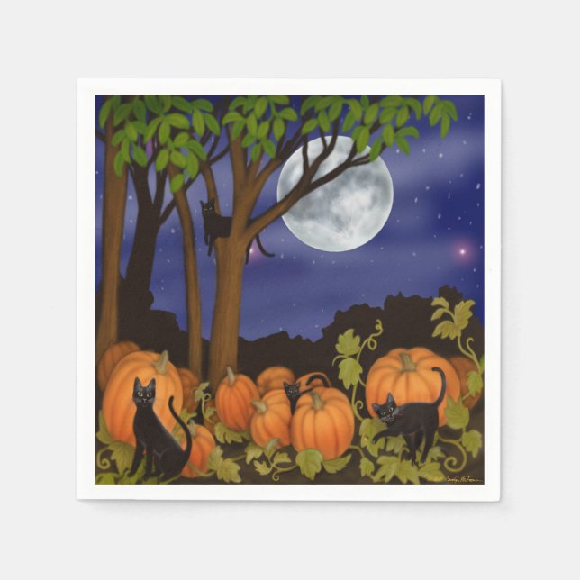 Friendly Svarta katter i Pumpkin Patch Halloween N Pappersservett (Framsidan)